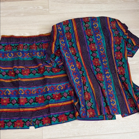 Lady Carol Vintage Blue Purple Red Button Down Shirt Skirt Set - Picture 10 of 10